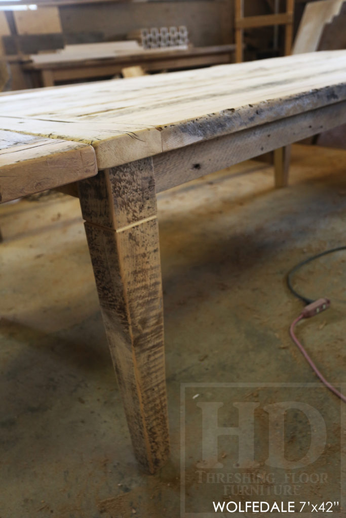 reclaimed wood furniture Caledon, harvest tables Toronto, farmhouse tables Toronto, harvest table, windbrace beam legs, threshing floor table, mennonite furniture