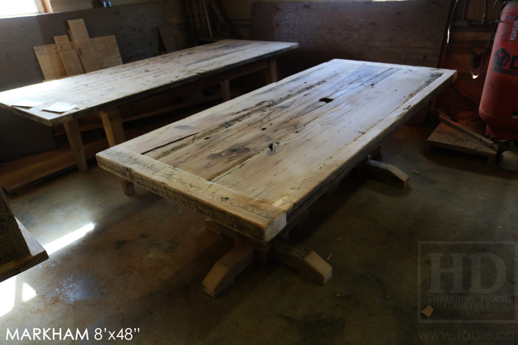 reclaimed wood pedestal table, epoxy finish, hemlock barnboard table, epoxy finish, reclaimed wood tables Ontario, painted base table, pedestal table, custom tables Ontario, farmhouse table Ontario, country style table, cottage style table, HD Threshing, mennonite furniture Cambridge