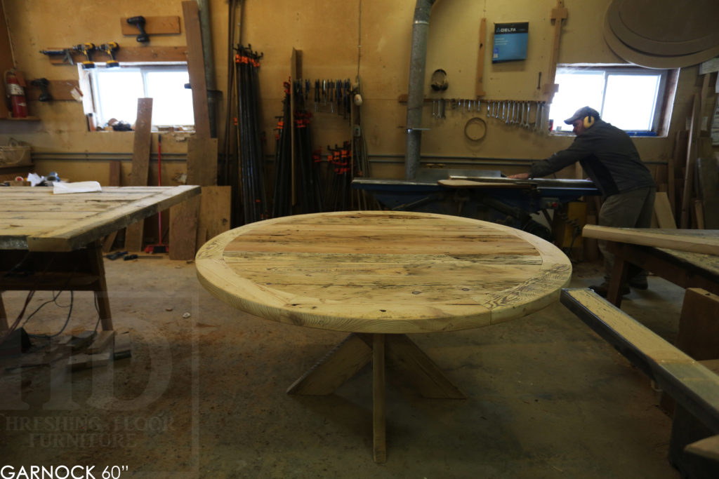 round table, epoxy finish, X Base, custom table, Ontario, HD Threshing, epoxy, resin, HD Threshing Floor Furniture, Gerald Reinink, mennonite furniture, barnwood table, farmhouse table, cottage tables Ontario, unique tables Ontario, Gerald Reinink