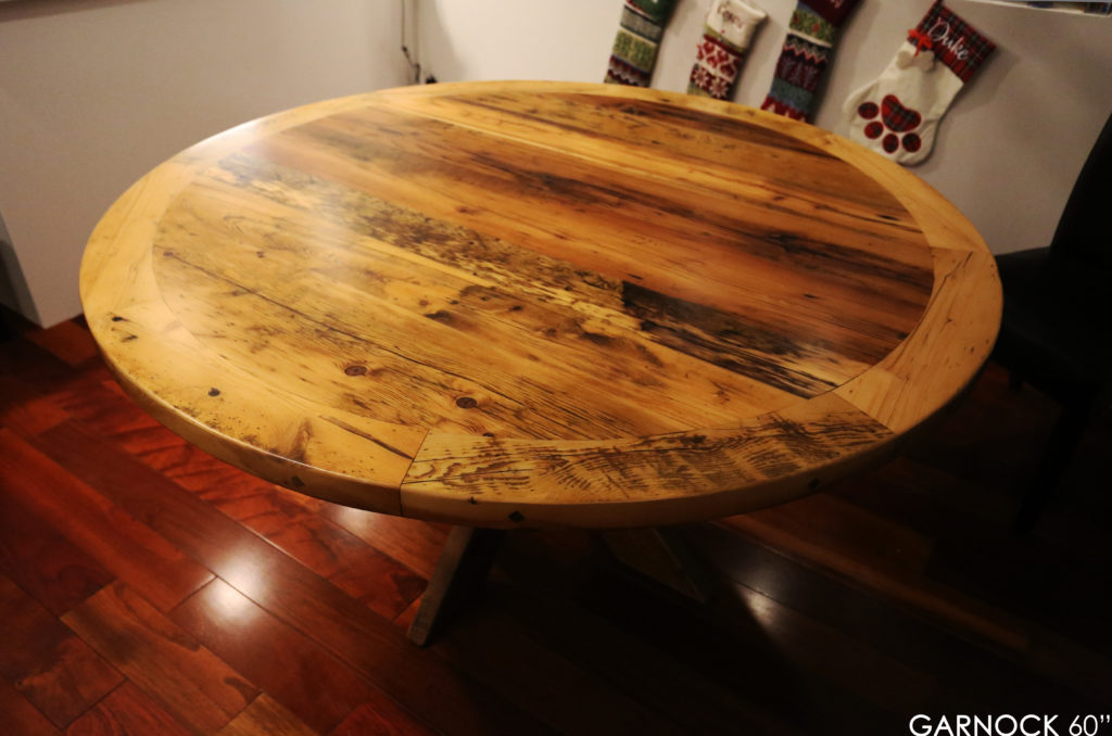 round table, epoxy finish, X Base, custom table, Ontario, HD Threshing, epoxy, resin, HD Threshing Floor Furniture, Gerald Reinink, mennonite furniture, barnwood table, farmhouse table, cottage tables Ontario, unique tables Ontario, Gerald Reinink