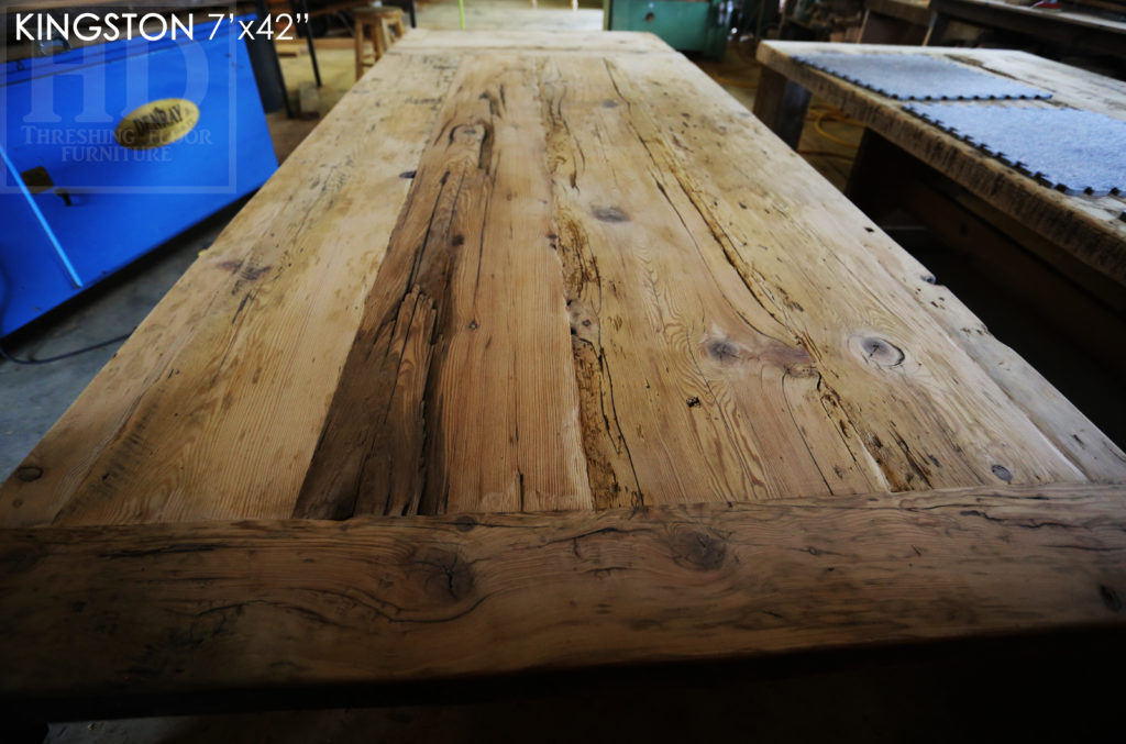 rustic furniture kingston, reclaimed hemlock table, epoxy finish, reclaimed wood table kingston, rustic wood furniture ontario, mennonite furniture kingston, hemlock, farmhouse table ontario, trestle table ontario, unique table ontario, gerald reinink