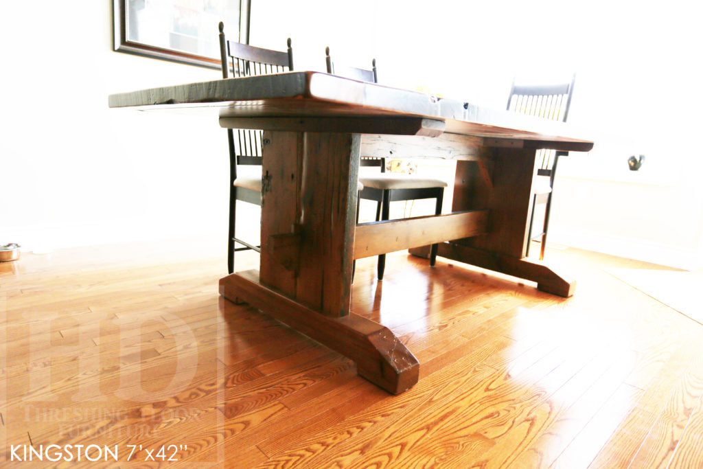 rustic furniture kingston, reclaimed hemlock table, epoxy finish, reclaimed wood table kingston, rustic wood furniture ontario, mennonite furniture kingston, hemlock, farmhouse table ontario, trestle table ontario, unique table ontario, gerald reinink