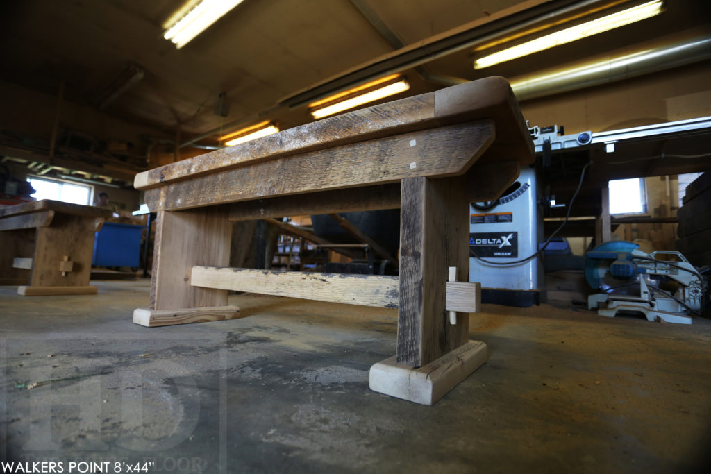 reclaimed wood sawbuck table, rustic furniture Gravenhurst, rustic furniture, reclaimed wood dining table, epoxy finish, HD Threshing, cottage table Ontario, cottage furniture Ontario