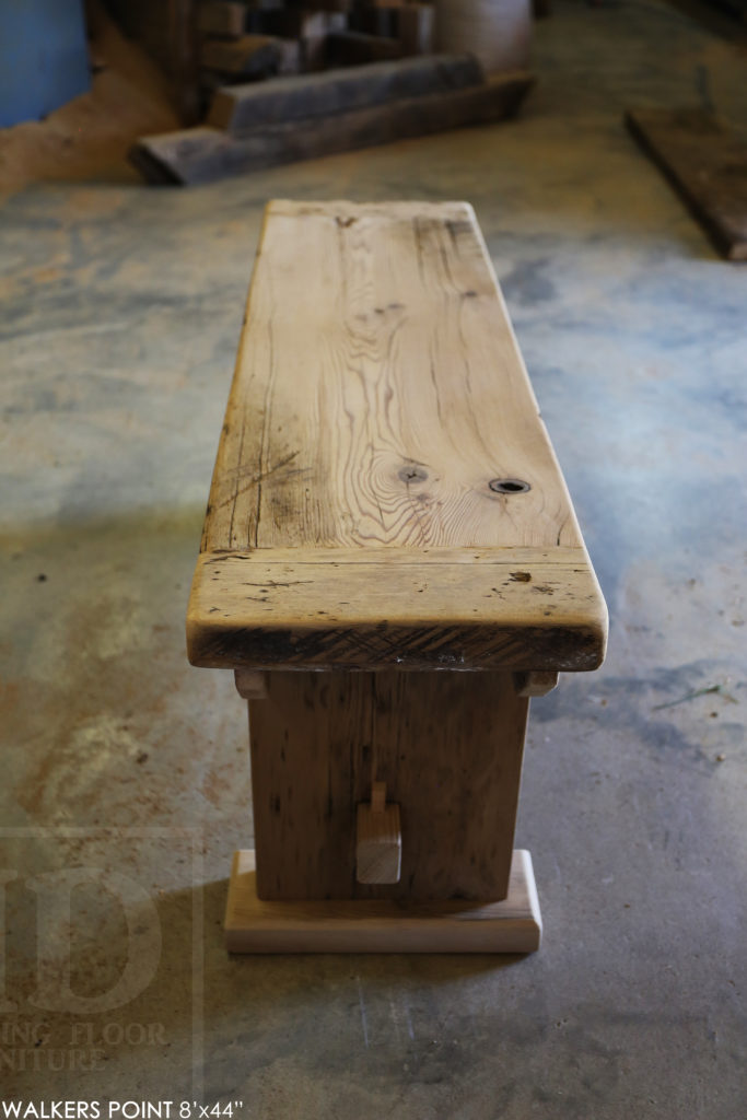 reclaimed wood sawbuck table, rustic furniture Gravenhurst, rustic furniture, reclaimed wood dining table, epoxy finish, HD Threshing, cottage table Ontario, cottage furniture Ontario, reclaimed wood bench