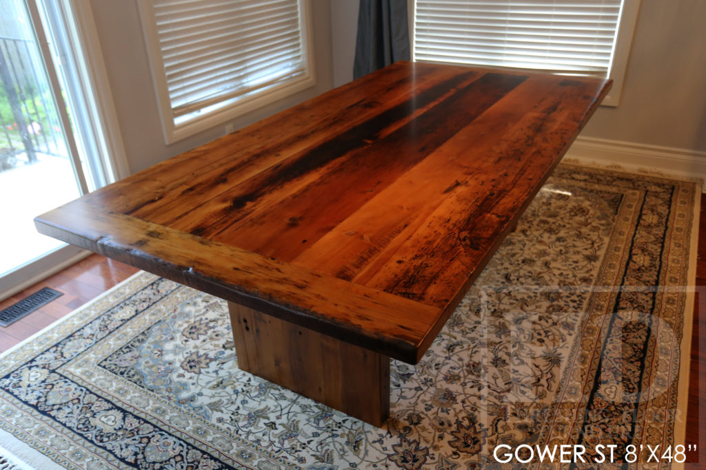 reclaimed wood tables Ontario, reclaimed wood furniture Ontario, modern farmhouse, unique tables, recycled wood table, hemlock barn wood table, Toronto reclaimed wood furniture, epoxy, resin, rustic wood table, farmhouse table, country table, solid wood furniture, mennonite furniture, custom tables Ontario