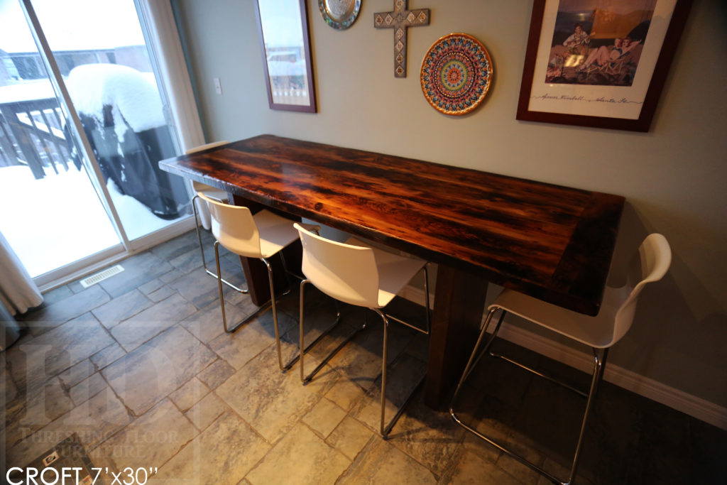 rustic wood furniture windsor, rustic bar height table, reclaimed wood bar height table, hemlock table, epoxy, resin, reclaimed wood table Windsor Ontario, modern farmhouse table, rustic table, solid wood furniture, mennonite furniture windsor, Gerald Reinink