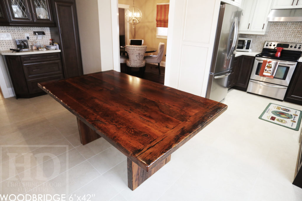 reclaimed wood table Woodbridge, Ontario, modern reclaimed wood table, hemlock barnwood table, plank base table, distressed wood table, epoxy, resin, polyurethane, rustic, country style, farmhouse table, harvest style table, solid wood furniture, mennonite furniture