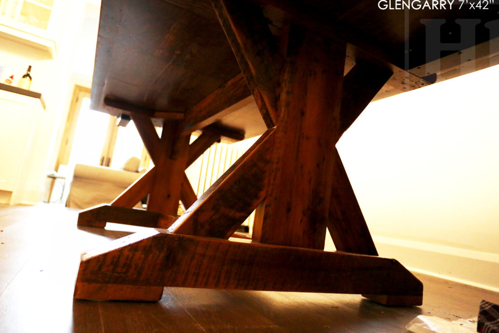 sawbuck table, Toronto reclaimed wood table, hemlock barnboard table, rustic furniture, solid wood table, rustic tables Ontario, farmhouse style, cottage style, threshing floor table, HD Threshing Floor Furniture, Gerald Reinink, reclaimed wood furniture Toronto