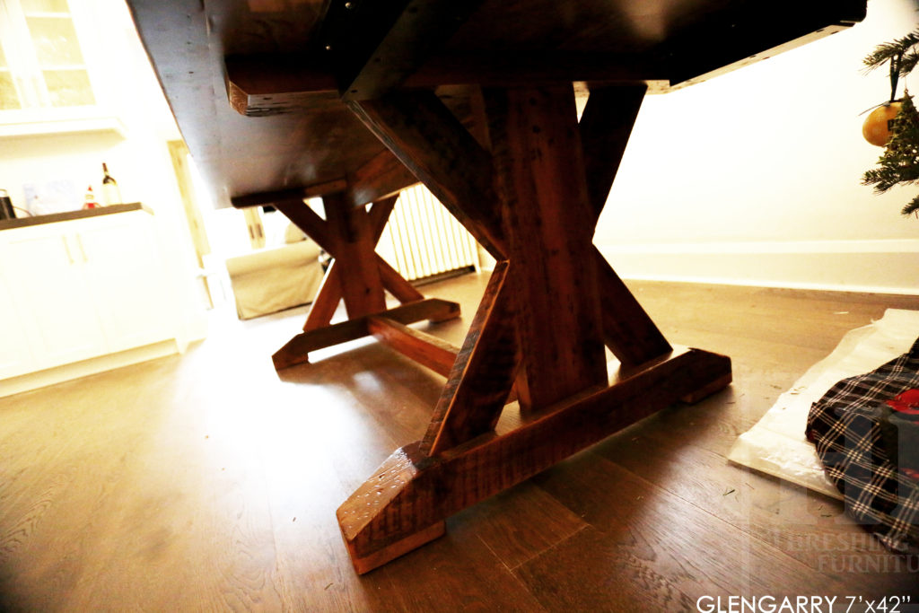 sawbuck table, Toronto reclaimed wood table, hemlock barnboard table, rustic furniture, solid wood table, rustic tables Ontario, farmhouse style, cottage style, threshing floor table, HD Threshing Floor Furniture, Gerald Reinink, reclaimed wood furniture Toronto