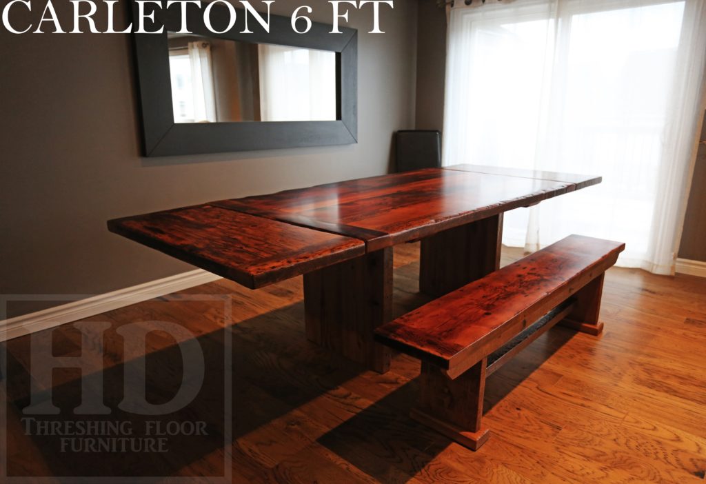 reclaimed wood furniture Cambridge, reclaimed wood bench, plank base table, HD Threshing, distressed wood table, rustic table Ontario, solid wood table, mennonite furniture, Gerald Reinink