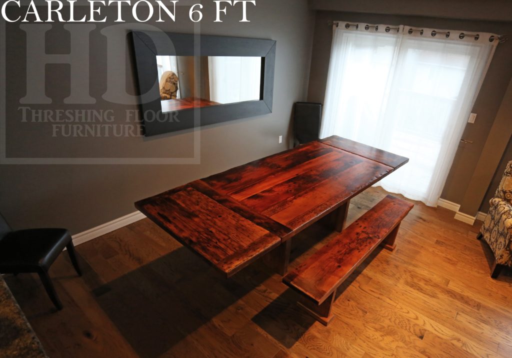 reclaimed wood furniture Cambridge, reclaimed wood bench, plank base table, HD Threshing, distressed wood table, rustic table Ontario, solid wood table, mennonite furniture, Gerald Reinink