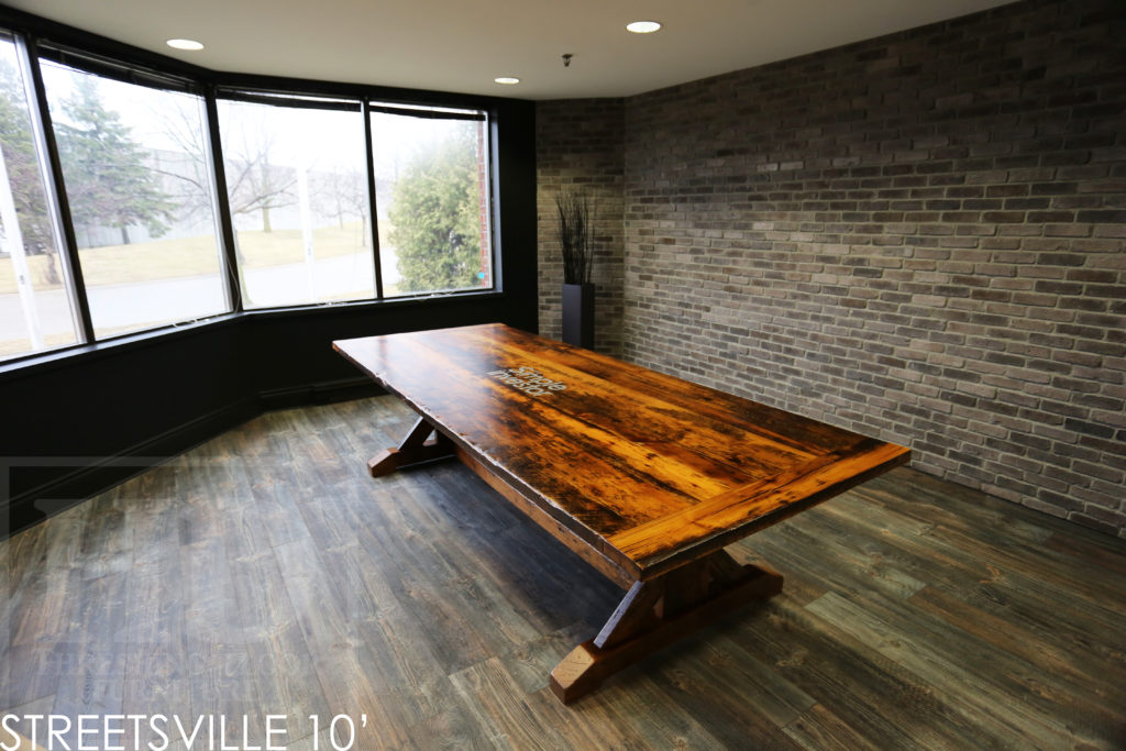 custom boardroom table, reclaimed wood boardroom table, reclaimed wood conference table, boardroom table Toronto, boardroom table Ontario, rustic boardroom table, wood boardroom table, mennonite furniture, epoxy, resin, solid wood boardroom table, Gerald Reinink, HD Threshing Floor Furniture