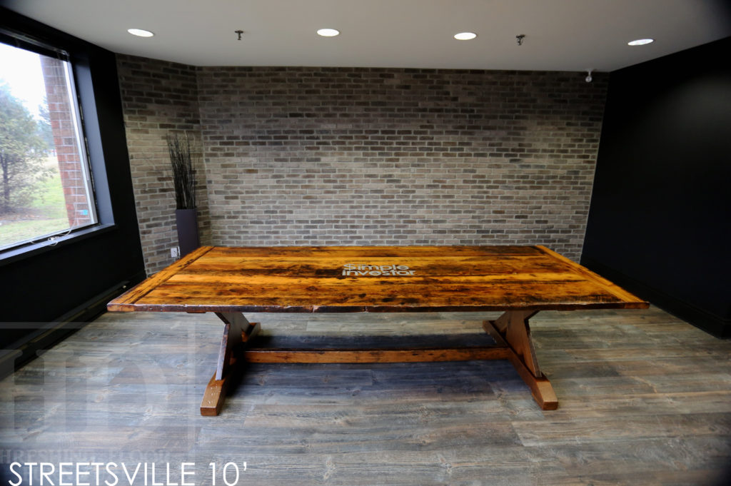 custom boardroom table, reclaimed wood boardroom table, reclaimed wood conference table, boardroom table Toronto, boardroom table Ontario, rustic boardroom table, wood boardroom table, mennonite furniture, epoxy, resin, solid wood boardroom table, Gerald Reinink, HD Threshing Floor Furniture