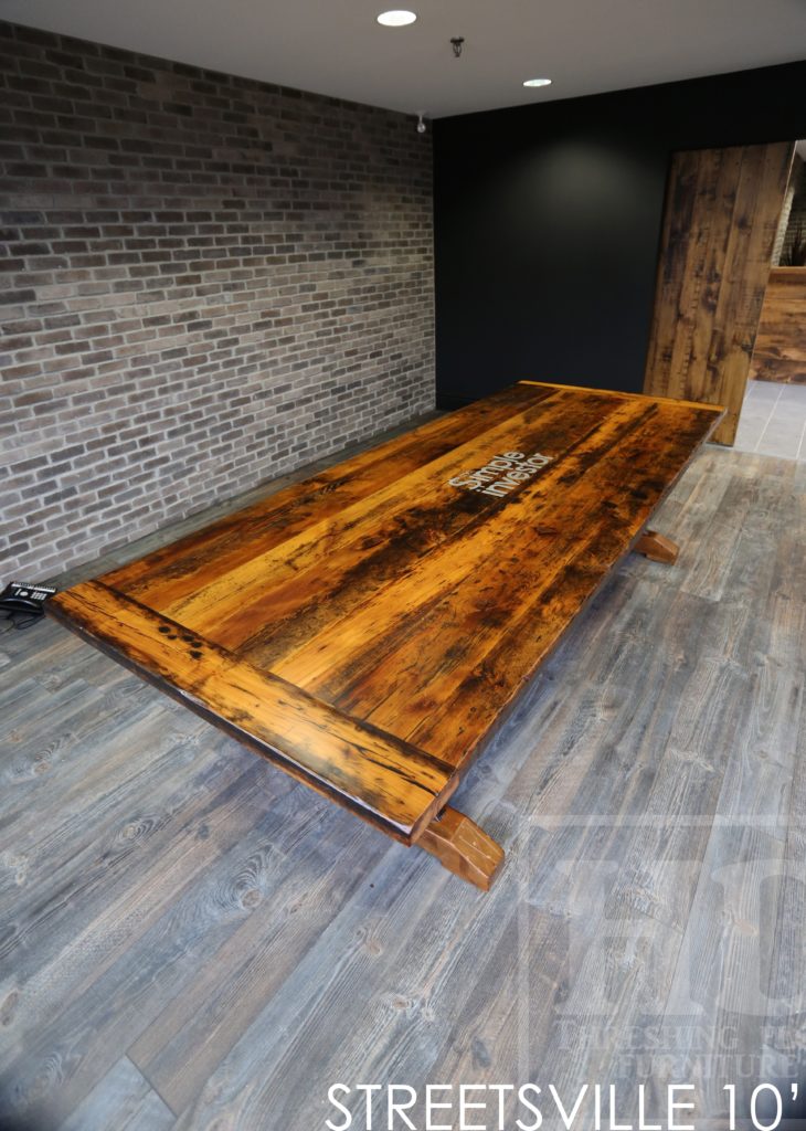 custom boardroom table, reclaimed wood boardroom table, reclaimed wood conference table, boardroom table Toronto, boardroom table Ontario, rustic boardroom table, wood boardroom table, mennonite furniture, epoxy, resin, solid wood boardroom table, Gerald Reinink, HD Threshing Floor Furniture