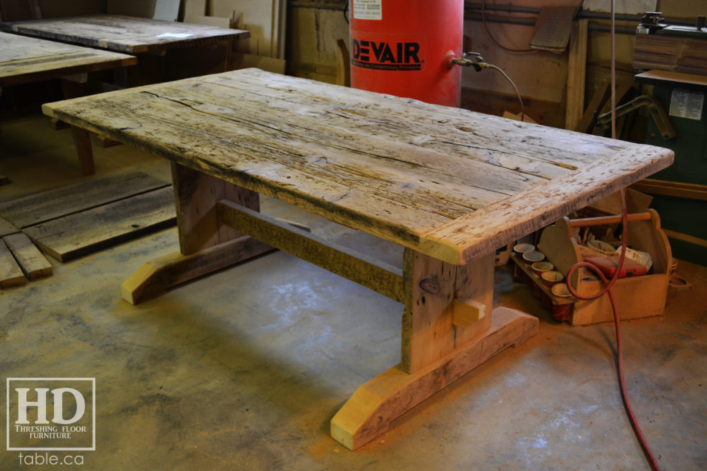 reclaimed wood table, unfinished table, gerald reinink, trestle table