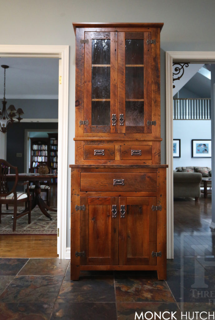 reclaimed wood hutch, barnwood hutch, distressed wood hutch, hd threshing, reclaimed wood buffet, reclaimed wood cabinet, lee valley hardware, cast brass hardware, cambridge ontario