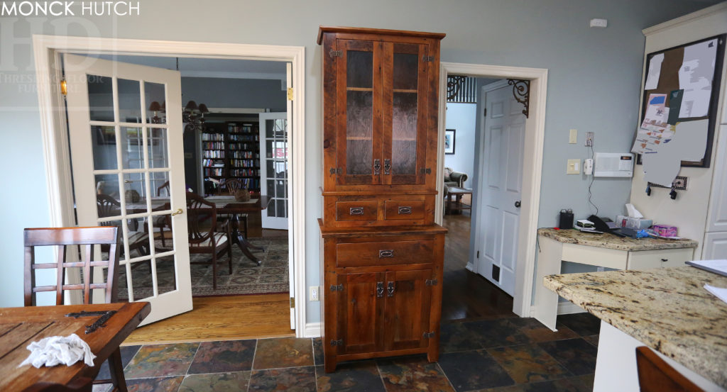 reclaimed wood hutch, barnwood hutch, distressed wood hutch, hd threshing, reclaimed wood buffet, reclaimed wood cabinet, lee valley hardware, cast brass hardware, cambridge ontario