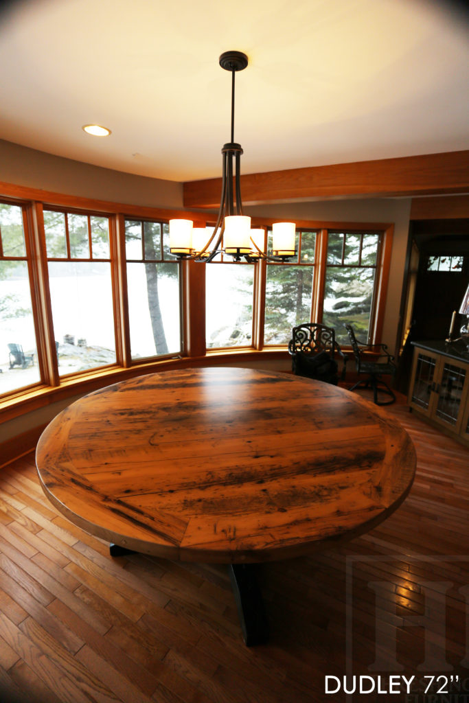 reclaimed wood round table, round table gravenhurst, hd threshing, gerald reinink, cottage round table