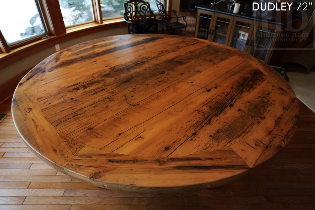 reclaimed wood round table, round table gravenhurst, hd threshing, gerald reinink, cottage round table