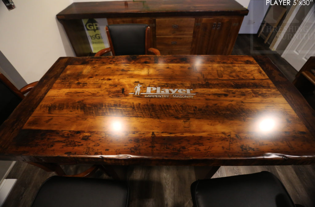 boardroom table ontario, reclaimed wood furniture, hd threshing, epoxy finish, custom boardroom table ontario, unique boardroom table ontario, gerald reinink