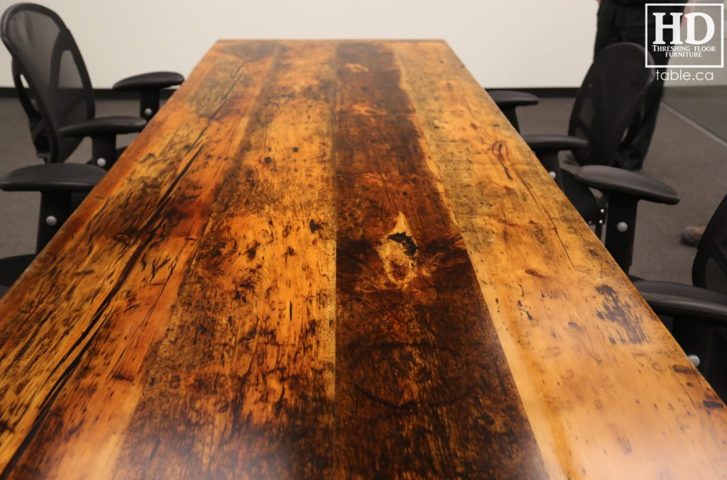 unique boardroom table, reclaimed wood boardroom table, gerald reinink, hd threshing floor furniture, epoxy, ontario
