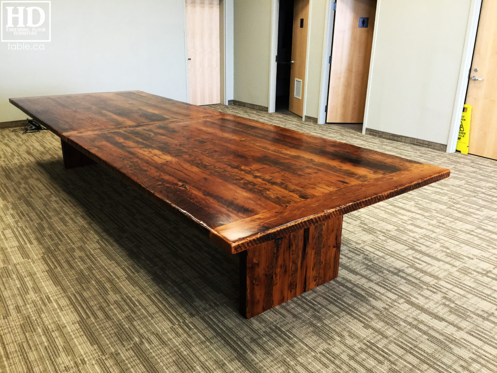 unique boardroom table, reclaimed wood boardroom table, gerald reinink, hd threshing floor furniture, epoxy, ontario