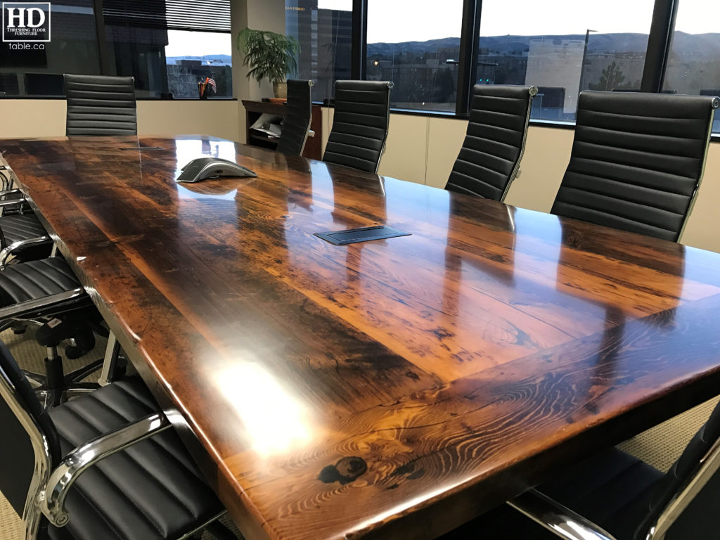 unique boardroom table, reclaimed wood boardroom table, gerald reinink, hd threshing floor furniture, epoxy, Ontario