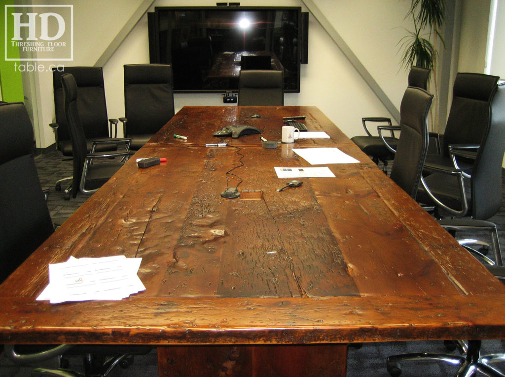 unique boardroom table, reclaimed wood boardroom table, gerald reinink, hd threshing floor furniture, epoxy, Ontario