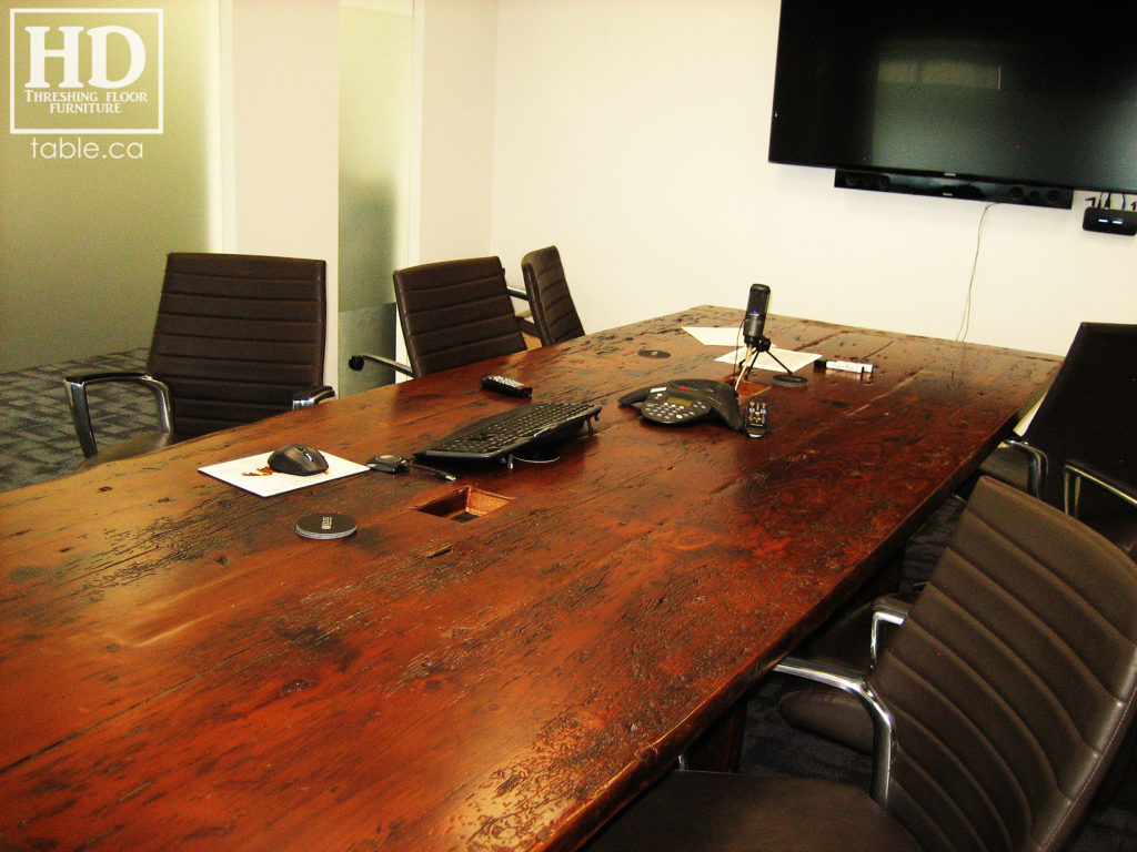 unique boardroom table, reclaimed wood boardroom table, gerald reinink, hd threshing floor furniture, epoxy, Ontario