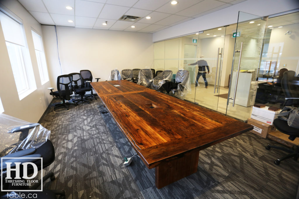unique boardroom table, reclaimed wood boardroom table, gerald reinink, hd threshing floor furniture, epoxy