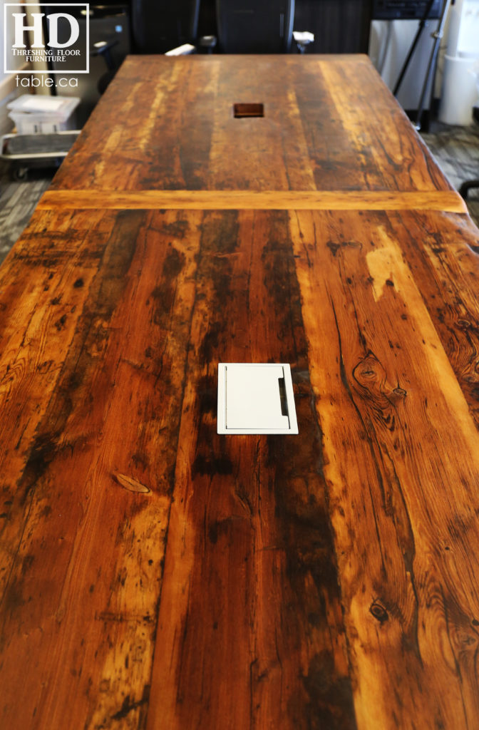 unique boardroom table, reclaimed wood boardroom table, gerald reinink, hd threshing floor furniture, epoxy, ontario