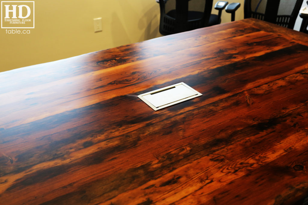 unique boardroom table, reclaimed wood boardroom table, gerald reinink, hd threshing floor furniture, epoxy, ontario