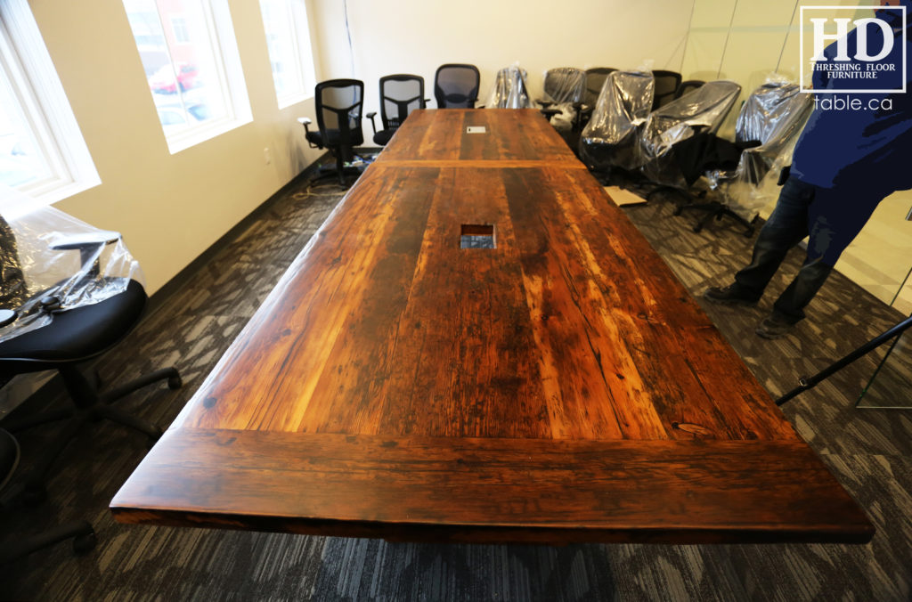 unique boardroom table, reclaimed wood boardroom table, gerald reinink, hd threshing floor furniture, epoxy, ontario