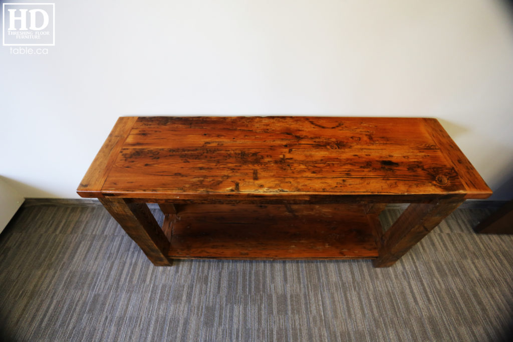 reclaimed wood hall table, side table, reclaimed wood, console table, sofa table, epoxy, rustic side table, custom hall table, HD Threshing, hemlock, pine, waterfall console, gerald reinink, farmhouse style, cottage style