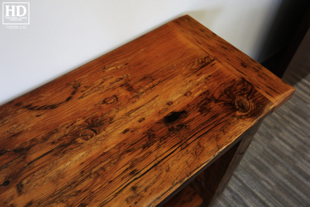 reclaimed wood hall table, side table, reclaimed wood, console table, sofa table, epoxy, rustic side table, custom hall table, HD Threshing, hemlock, pine, waterfall console, gerald reinink, farmhouse style, cottage style