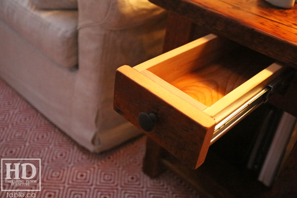 reclaimed wood end table, custom end table, side table, bedside table, Ontario, HD Threshing, HD Threshing Floor Furniture, rustic end table, rustic bedside table, custom bedside table