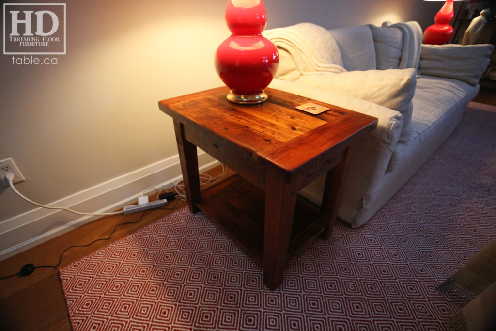 reclaimed wood end table, custom end table, side table, bedside table, Ontario, HD Threshing, HD Threshing Floor Furniture, rustic end table, rustic bedside table, custom bedside table