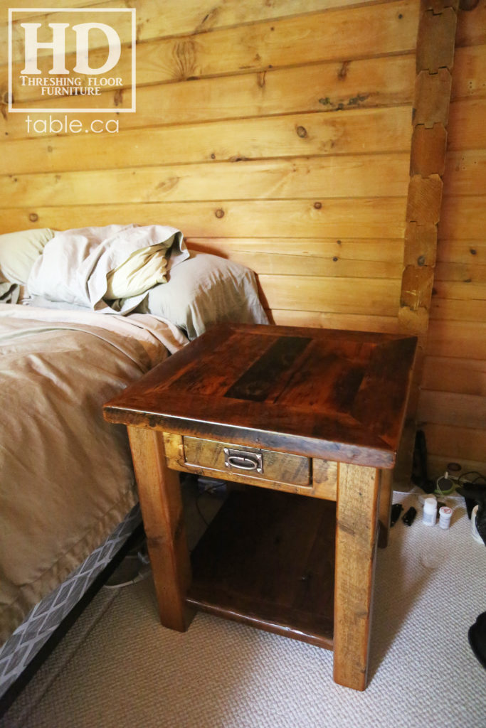 reclaimed wood end table, custom end table, side table, bedside table, Ontario, HD Threshing, HD Threshing Floor Furniture, rustic end table, rustic bedside table, custom bedside table