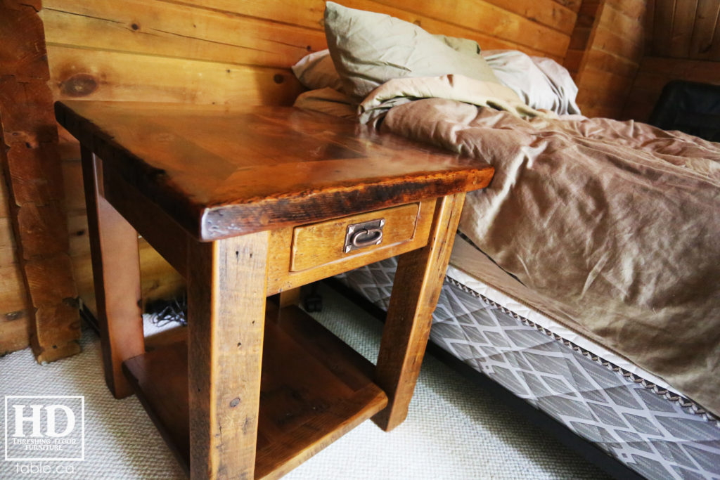 reclaimed wood end table, custom end table, side table, bedside table, Ontario, HD Threshing, HD Threshing Floor Furniture, rustic end table, rustic bedside table, custom bedside table