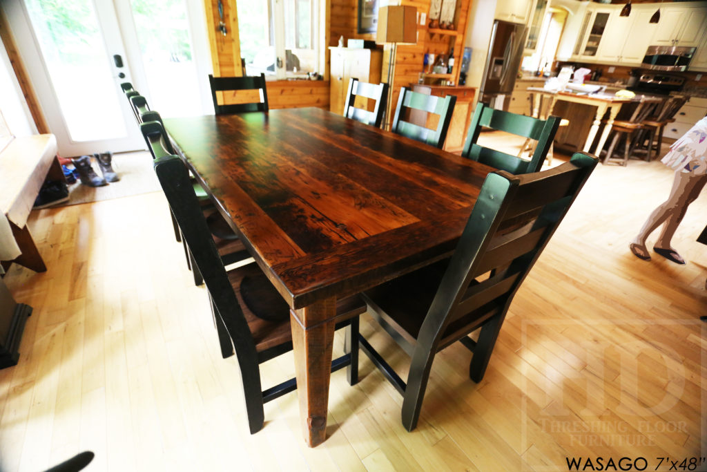 harvest table, custom harvest table, wasago, ontario, ladder back chairs, rustic harvest table, rustic furniture canada, reclaimed wood furniture canada, gerald reinink