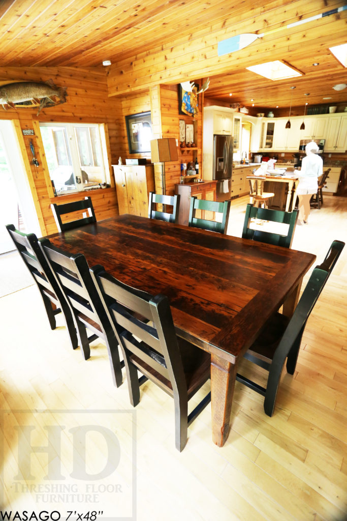 harvest table, custom harvest table, wasago, ontario, ladder back chairs, rustic harvest table, rustic furniture canada, reclaimed wood furniture canada, gerald reinink