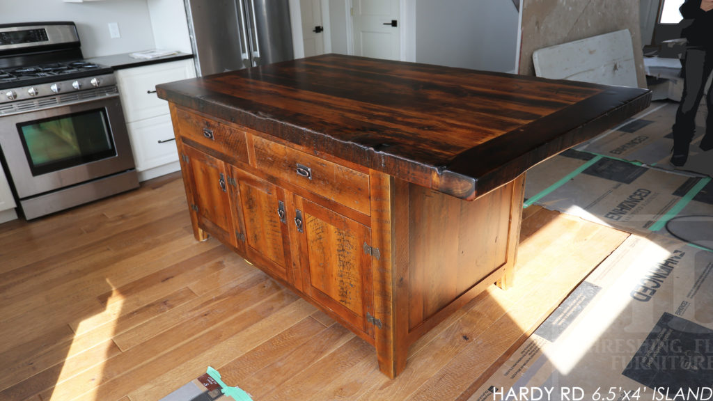 kitchen island, reclaimed wood island, rustic island, cottage island, country style island, custom reclaimed wood island, lee valley hardware, hemlock, hemlock barnboard, hemlock barnwood, epoxy, epoxy finish, unique kitchen island, gerald reinink