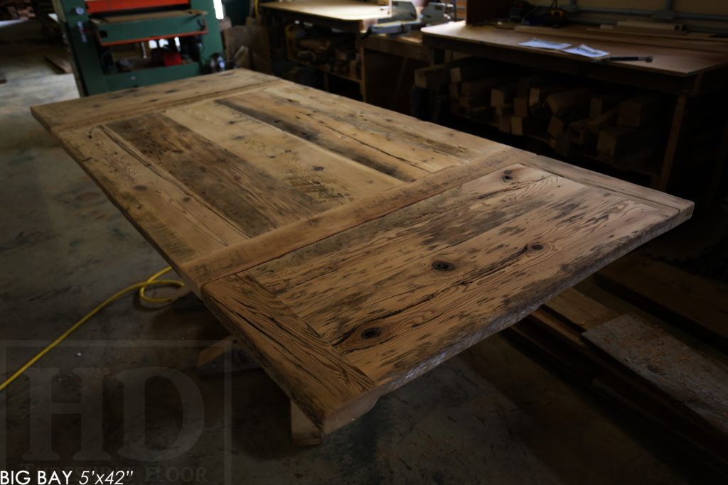 reclaimed wood table, metal base table, reclaimed wood furniture Barrie, Ontario, furniture Barrie, Gerald Reinink, metal base reclaimed wood table