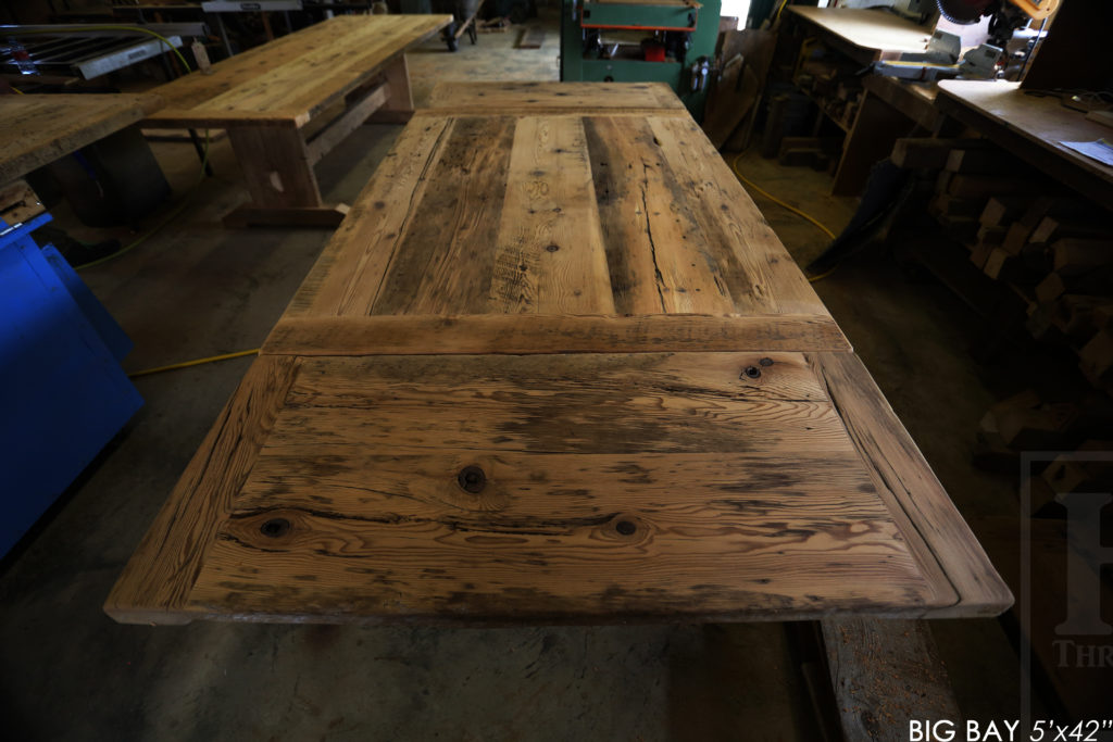 reclaimed wood table, metal base table, reclaimed wood furniture Barrie, Ontario, furniture Barrie, Gerald Reinink, metal base reclaimed wood table