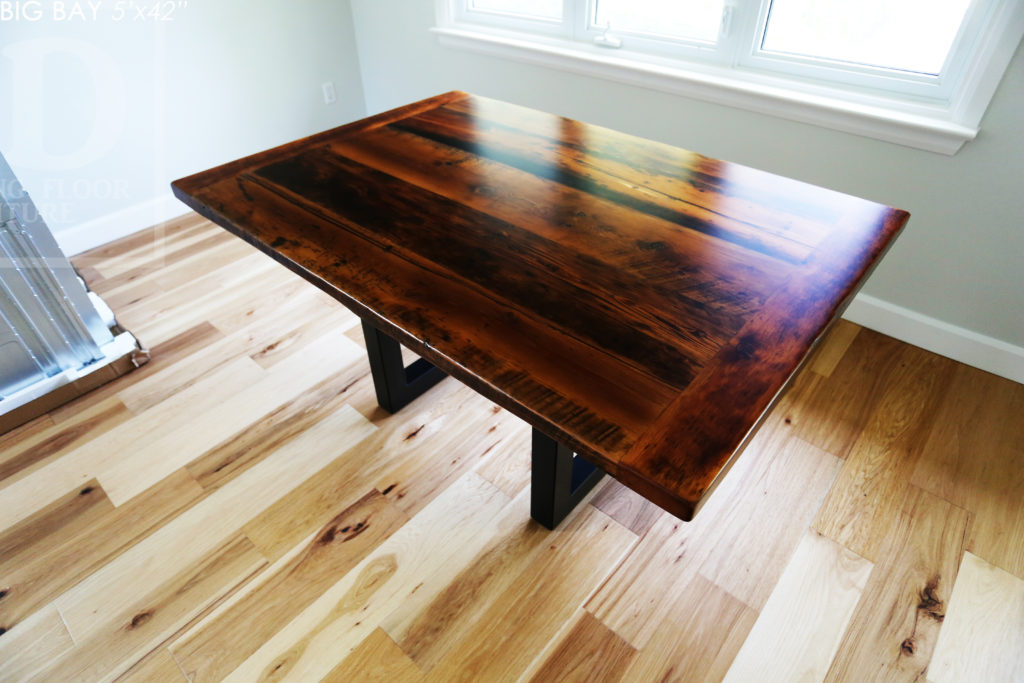 reclaimed wood table, metal base table, reclaimed wood furniture Barrie, Ontario, furniture Barrie, Gerald Reinink, metal base reclaimed wood table