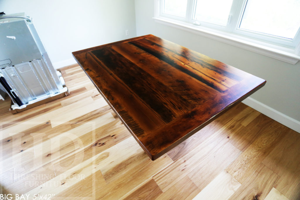 reclaimed wood table, metal base table, reclaimed wood furniture Barrie, Ontario, furniture Barrie, Gerald Reinink, metal base reclaimed wood table