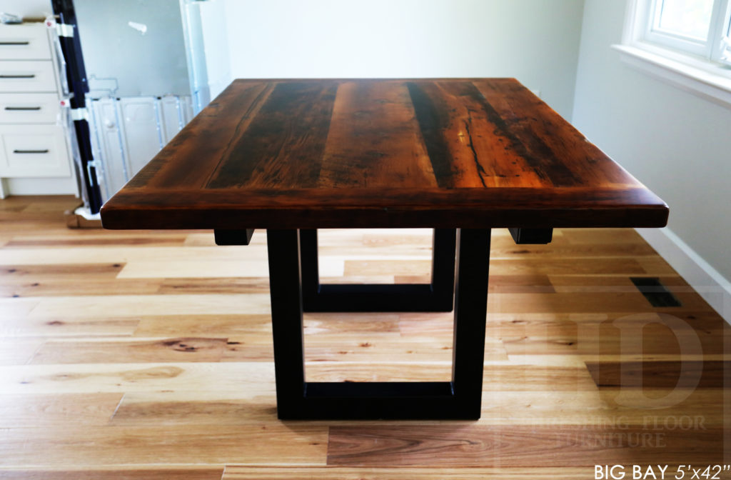 reclaimed wood table, metal base table, reclaimed wood furniture Barrie, Ontario, furniture Barrie, Gerald Reinink, metal base reclaimed wood table