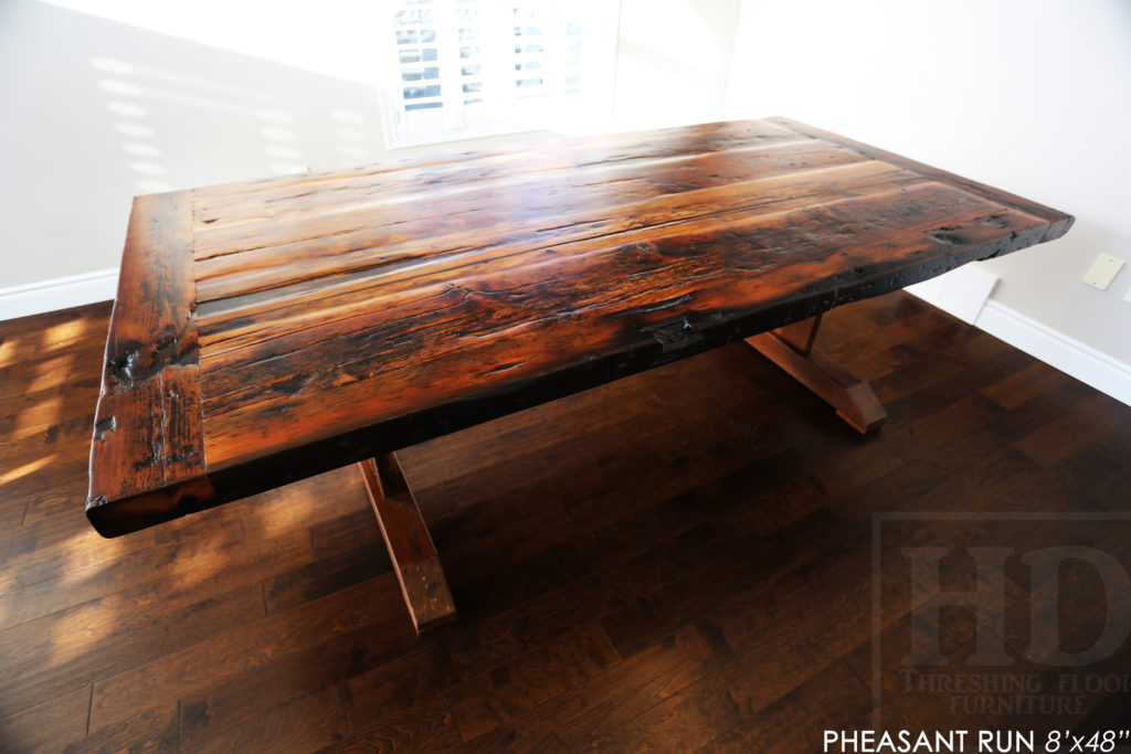 trestle table, reclaimed wood table, guelph furniture, ontario wood, rustic wood table, epoxy, threshing table, hd threshing, custom reclaimed wood table, unique wood table