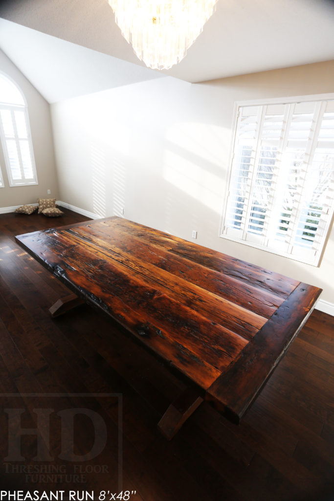 trestle table, reclaimed wood table, guelph furniture, ontario wood, rustic wood table, epoxy, threshing table, hd threshing, custom reclaimed wood table, unique wood table