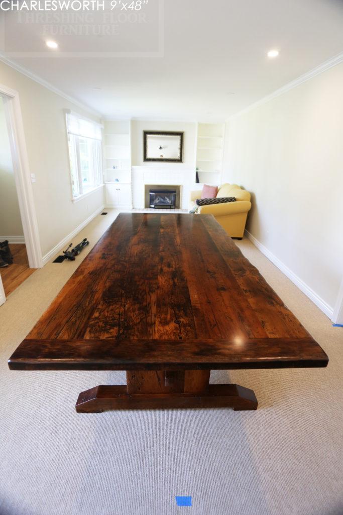reclaimed wood table, reclaimed wood furniture, trestle, HD Threshing, Gerald Reinink, threshing table, threshing floor furniture, sarnia, ontario